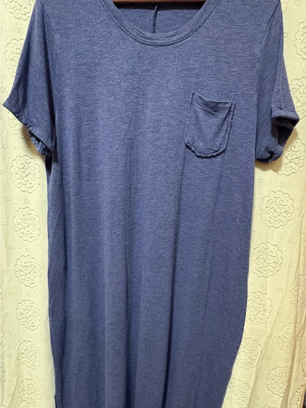 XXL Blue T-Shirt Midi Dress Pocket Short Sleeve Soft Stretch